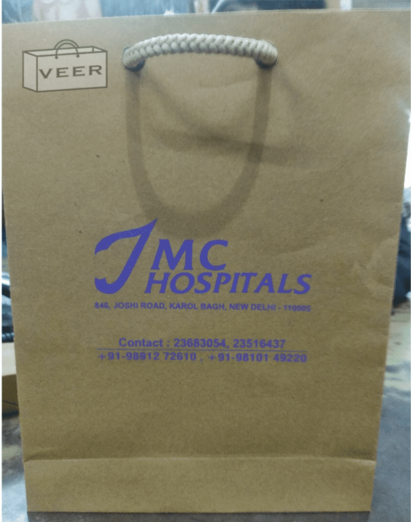 kraft paper bag with blue printing