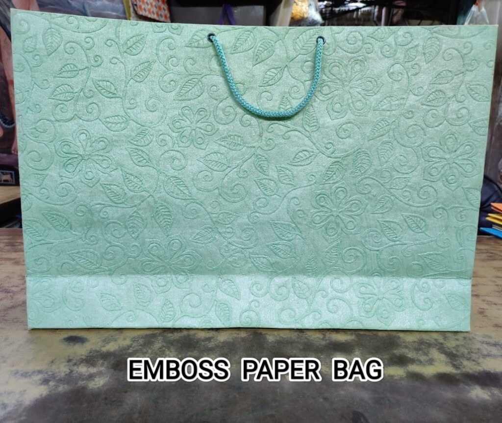 sky blue emboss paper bag