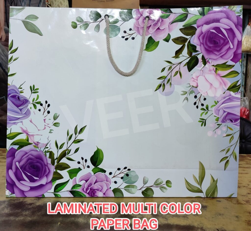 purple flower multicolor offset premium paper bag printed paper bag with gloss lamination