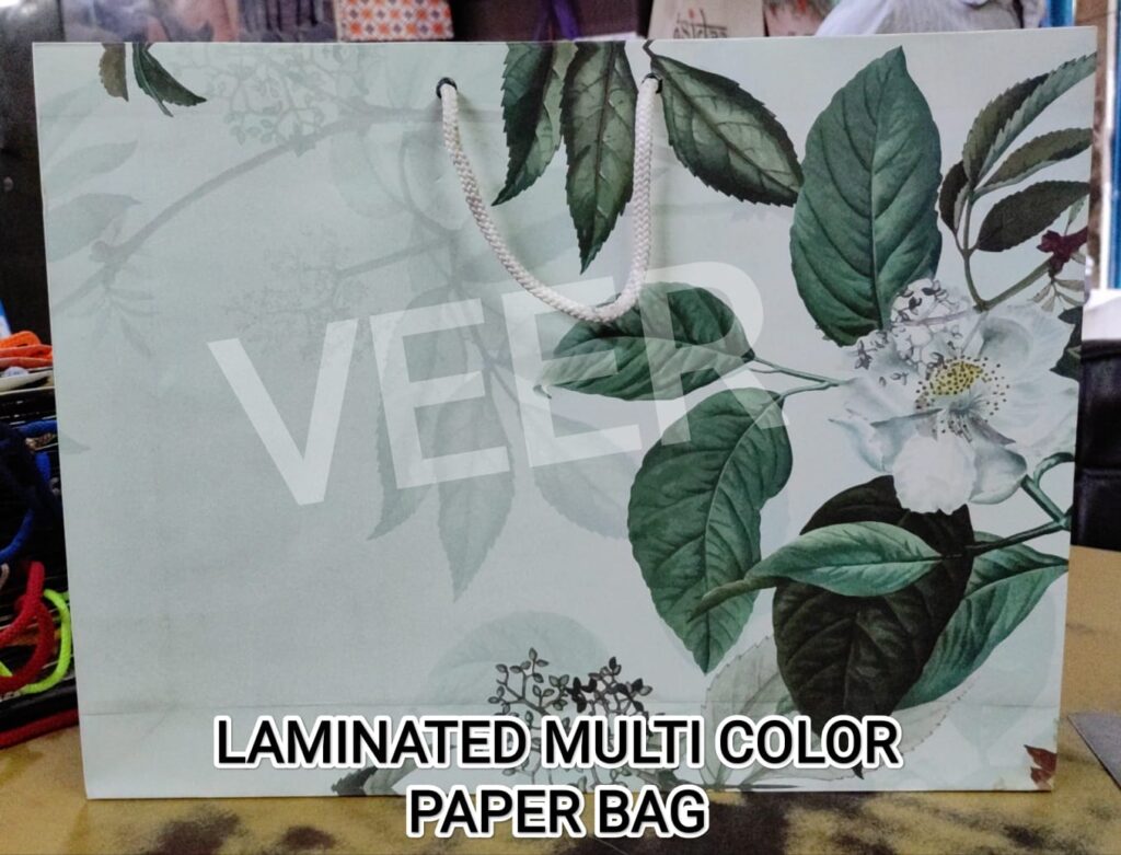 green leaf multi color offset printed premium paper bags