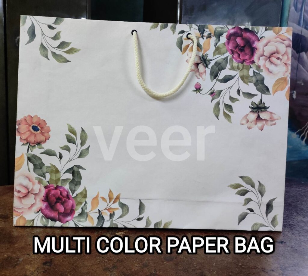 flower design multi color paper shopping bag