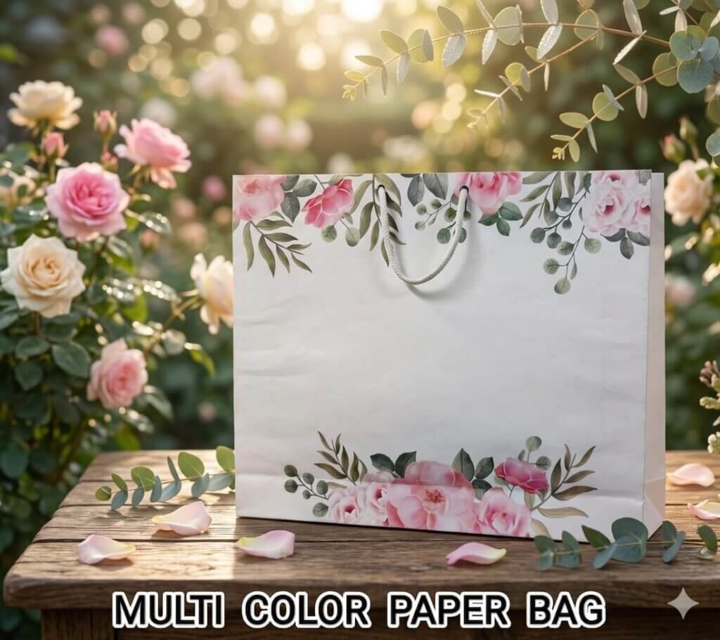 multicolor floral design paper bag