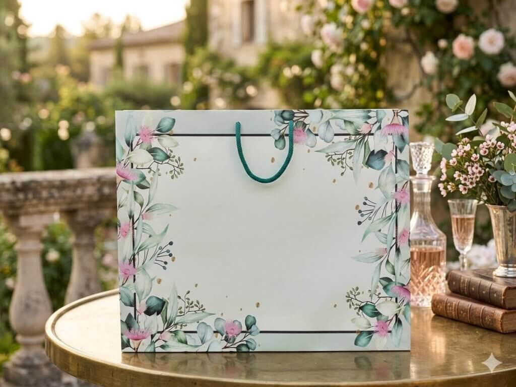 multicolor floral design paper bag