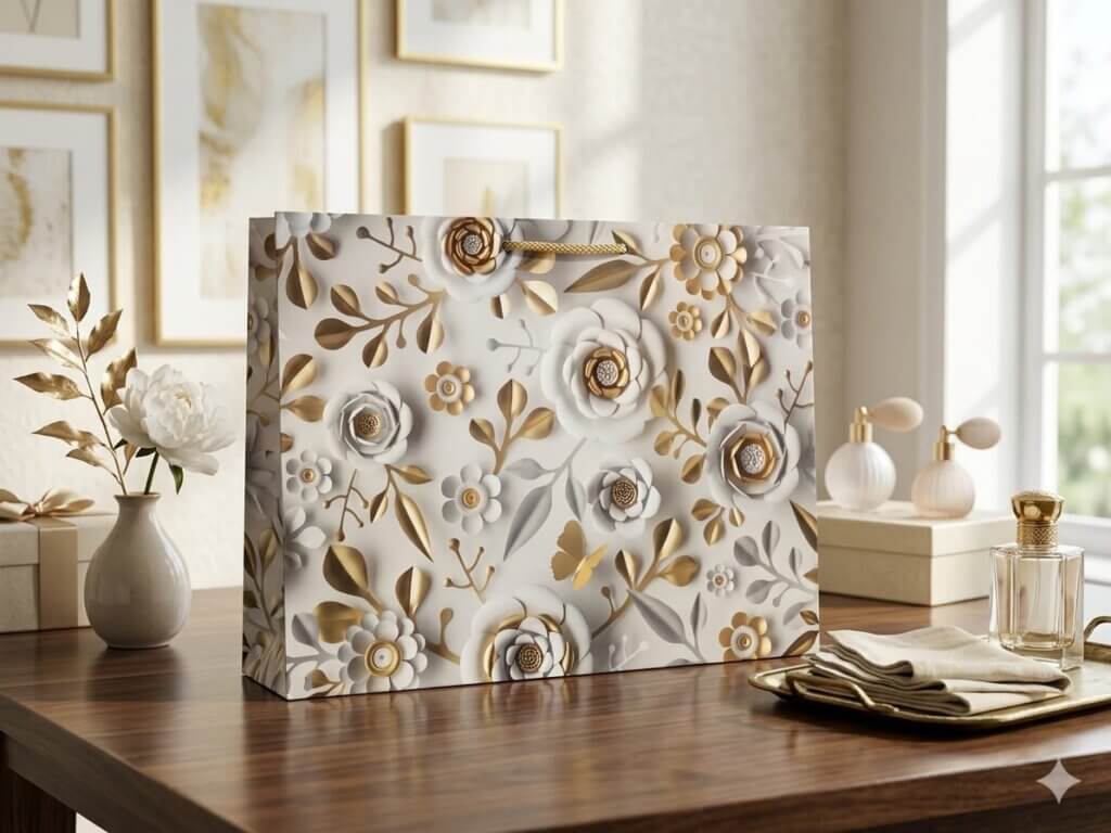 3D floral design laminated paper bag