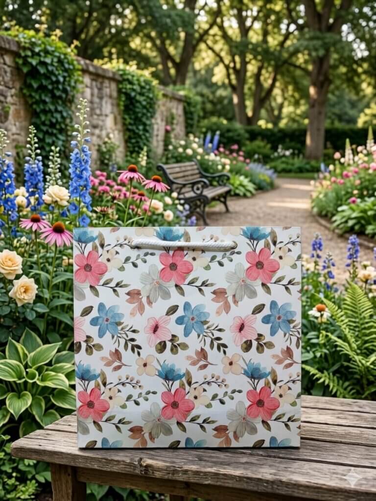multi color floral paper bag