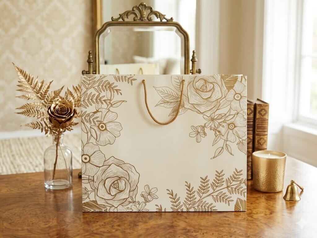 golden floral paper bag