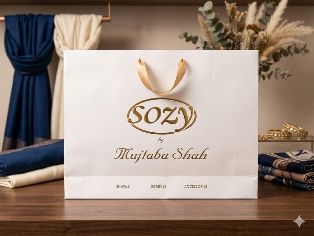 white paper bag with foil printing